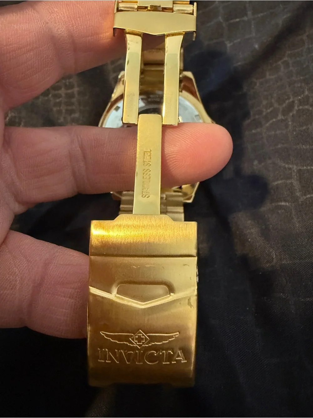 Invicta Gold Tone Dive Watch with Red, White and Blue Flag Dial